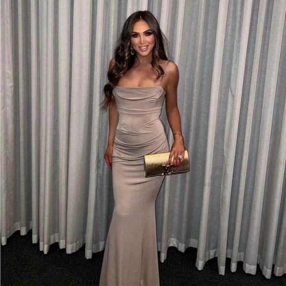 House of CB Milena ALMOND JERSEY CORSET MAXI DRESS